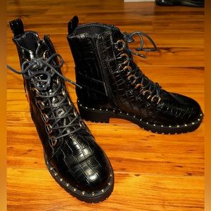 Combat Boots with Stud Detailing and Reptile Texture